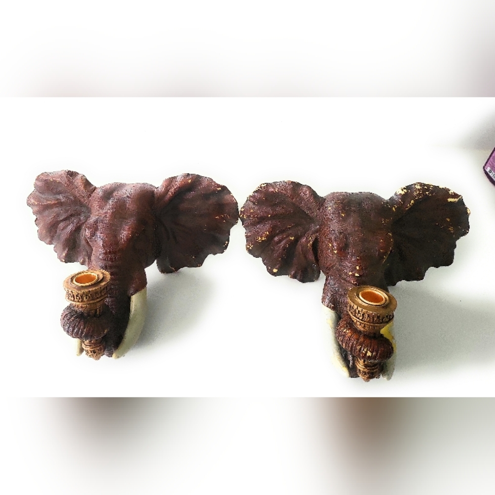 Artistic Toscano Handcrafted Elephant Candle Holders - Brown